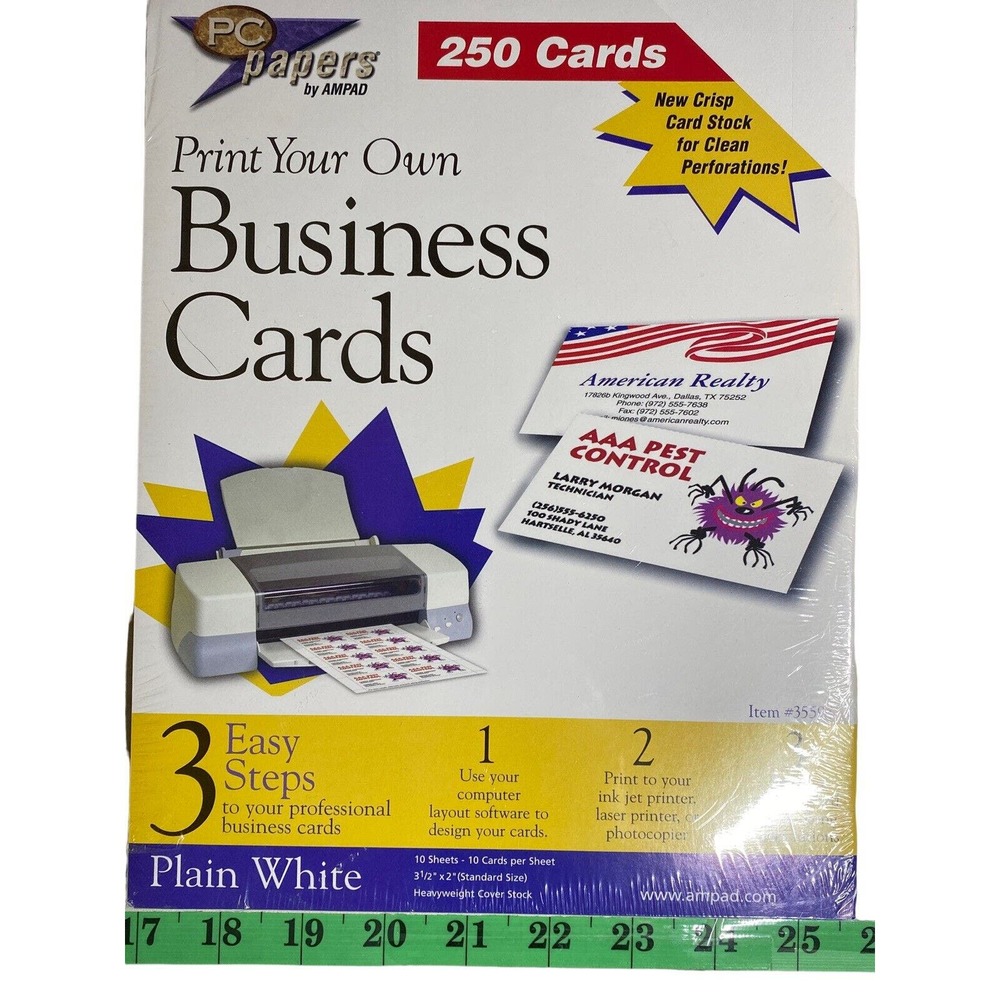 PC Papers AMPAD Print Your Own Business Cards Paper 250 ct Plain White 3.5” X 2”